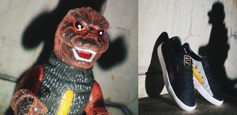 New Godzilla x Puma x atmos x Secret Base Sneakers and Sofubi Arrive